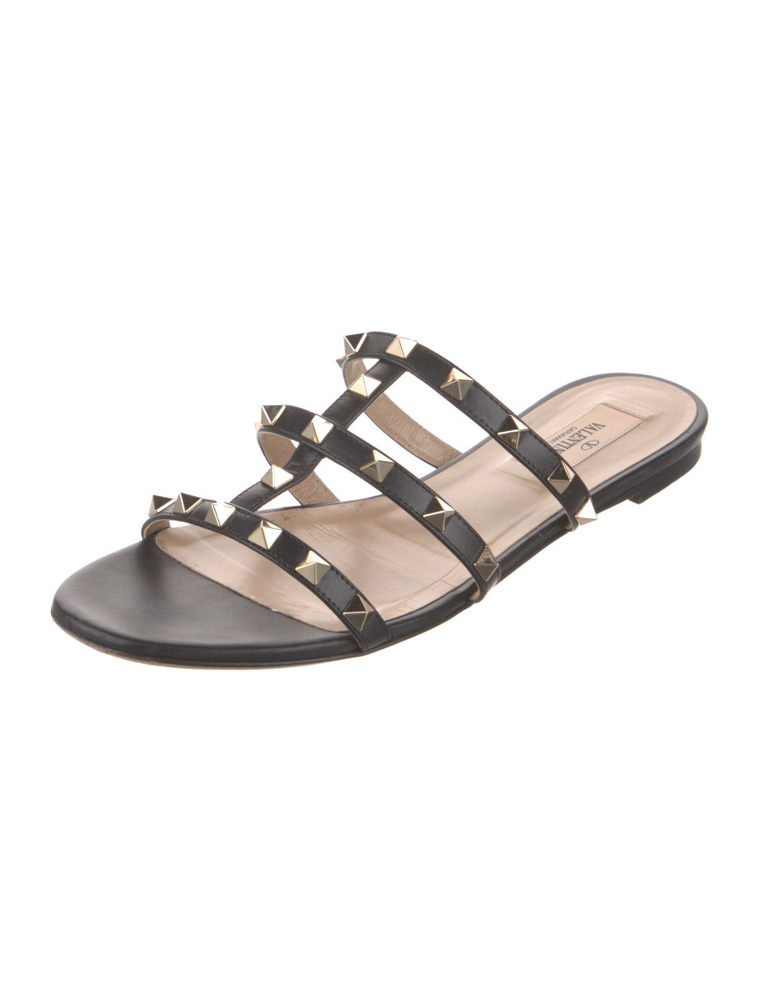 Valentino Rockstud Accents Leather Slides
