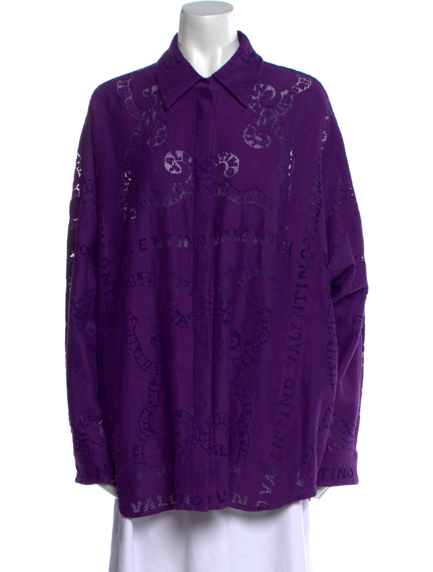 Valentino Lace Pattern Long Sleeve Button-Up Top