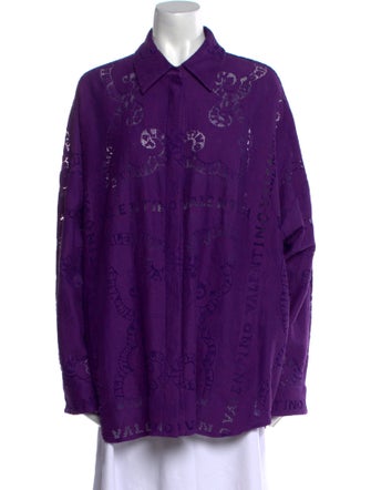 Valentino Lace Pattern Long Sleeve Button-Up Top