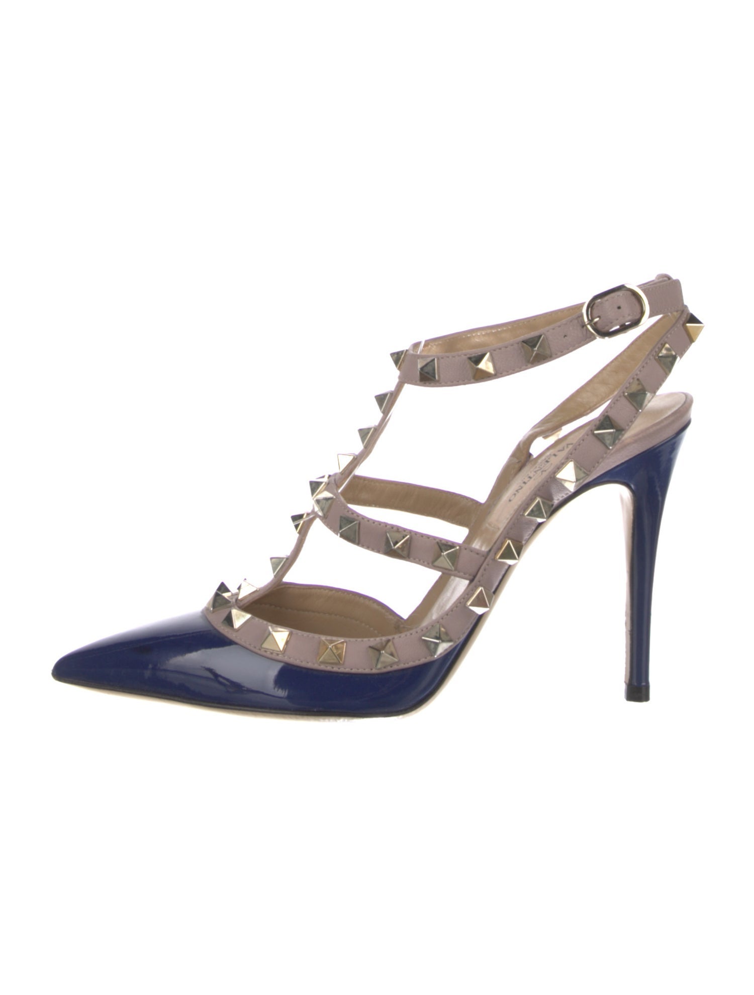 Valentino Rockstud Accents Patent Leather T-Strap Pumps