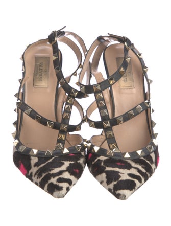 Valentino Rockstud Accents Ponyhair T-Strap Pumps