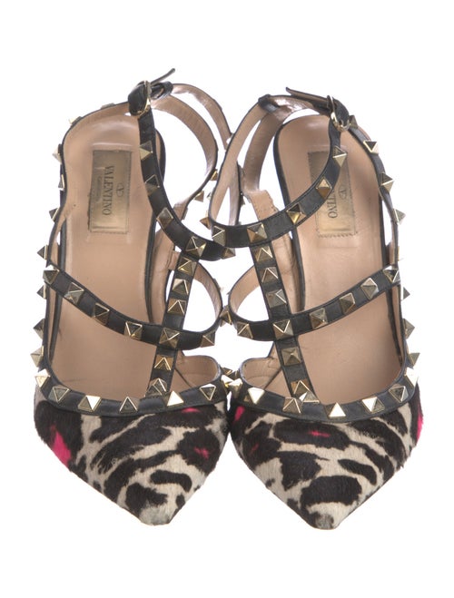 Valentino Rockstud Accents Ponyhair T-Strap Pumps