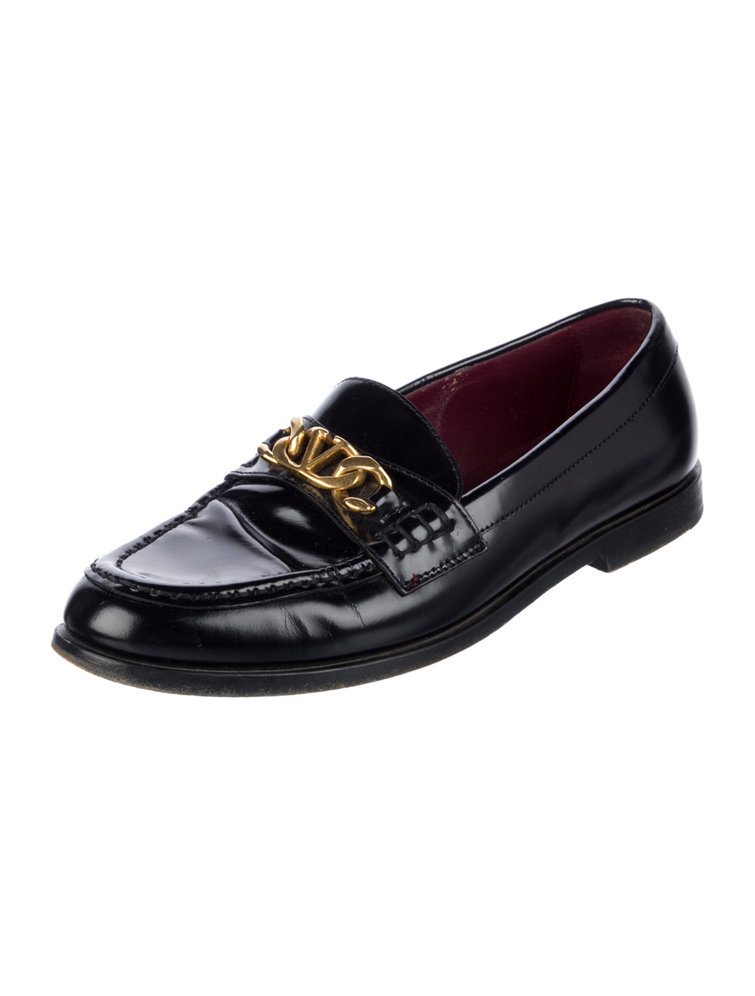Valentino Leather Chain-Link Accents Loafers