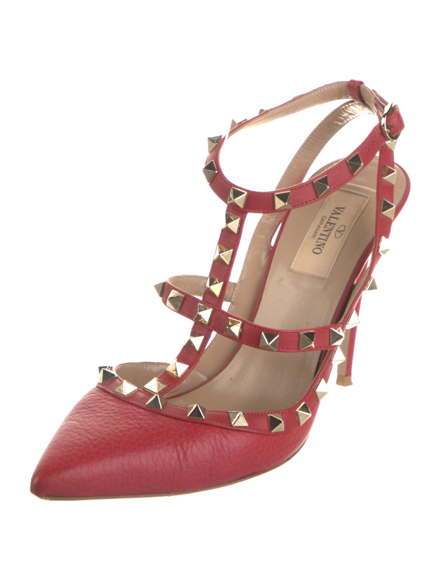 Valentino Rockstud Accents Leather T-Strap Pumps