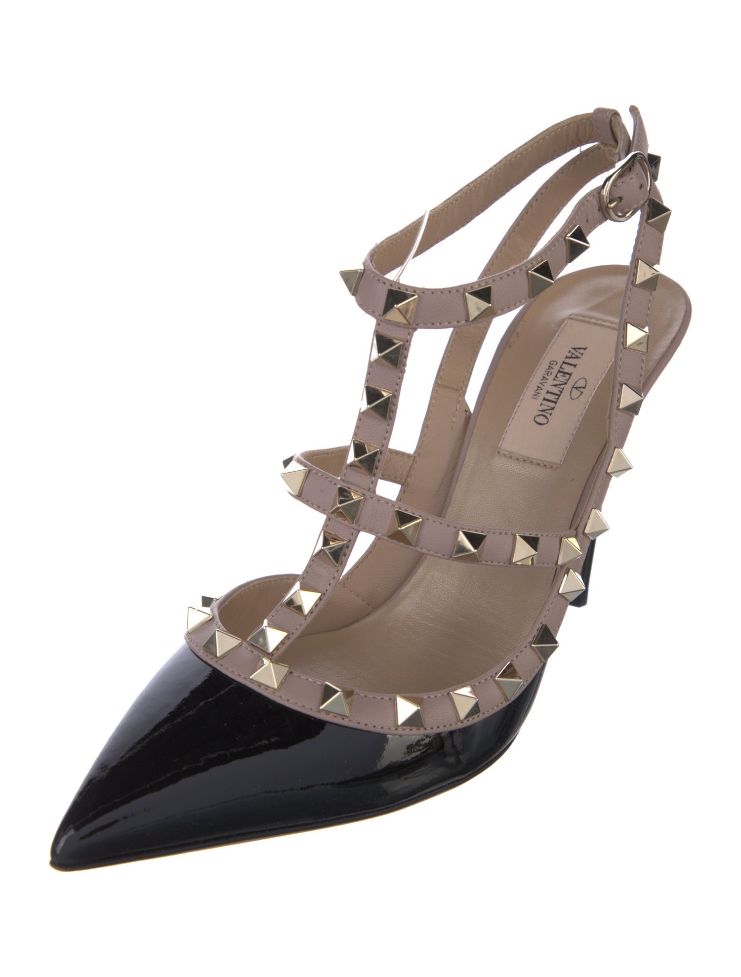 Valentino Rockstud Accents Patent Leather T-Strap Pumps