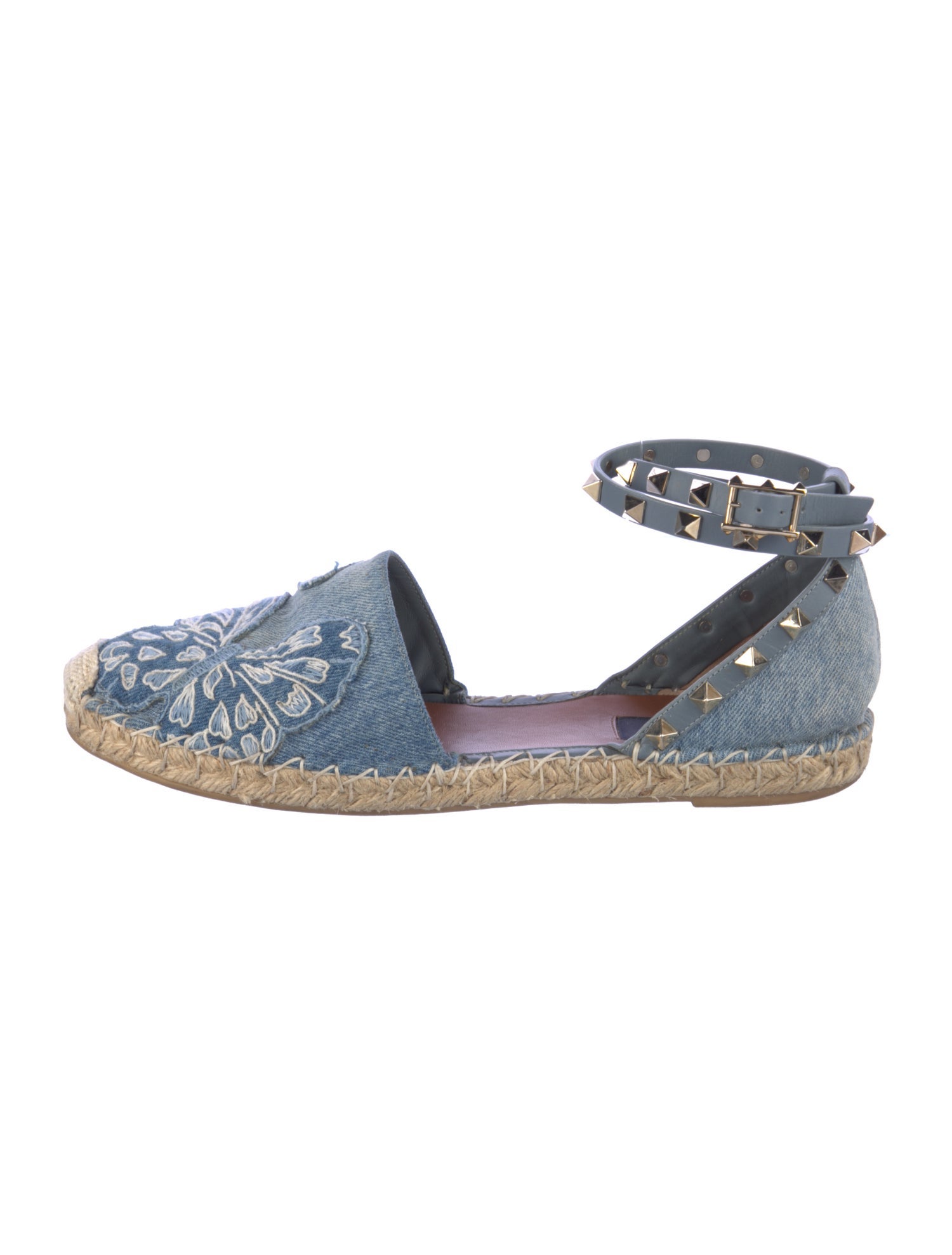 Valentino Rockstud Accents Denim D'Orsay Flats