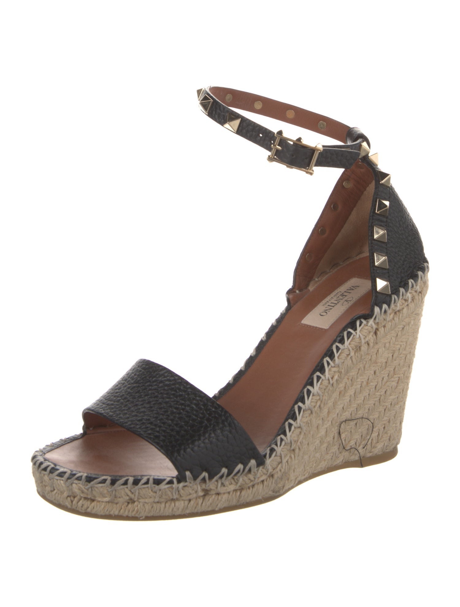 Valentino Rockstud Accents Leather Espadrilles