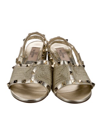 Valentino Leather Glitter Accents Sandals