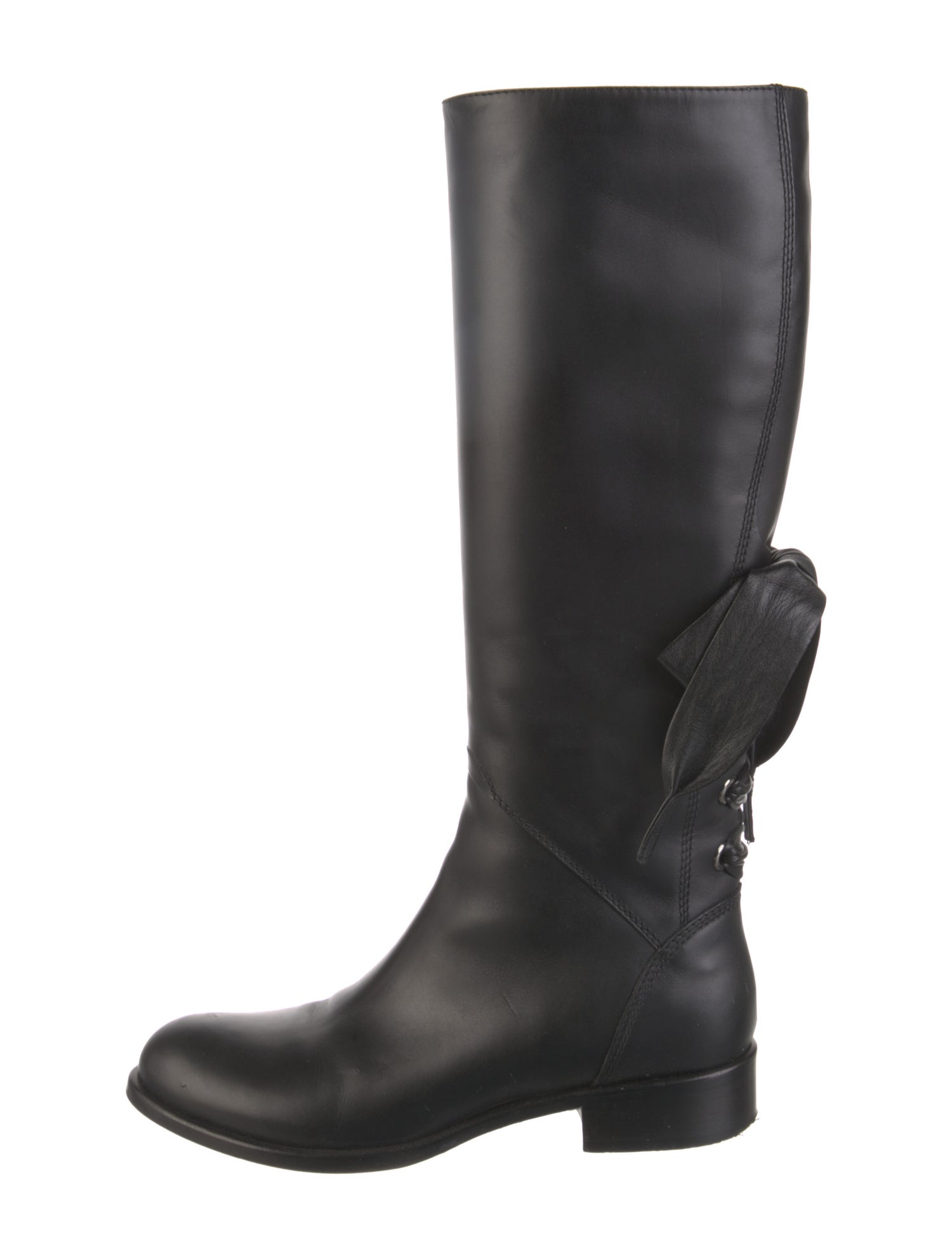 Valentino Leather Bow Accents Riding Boots