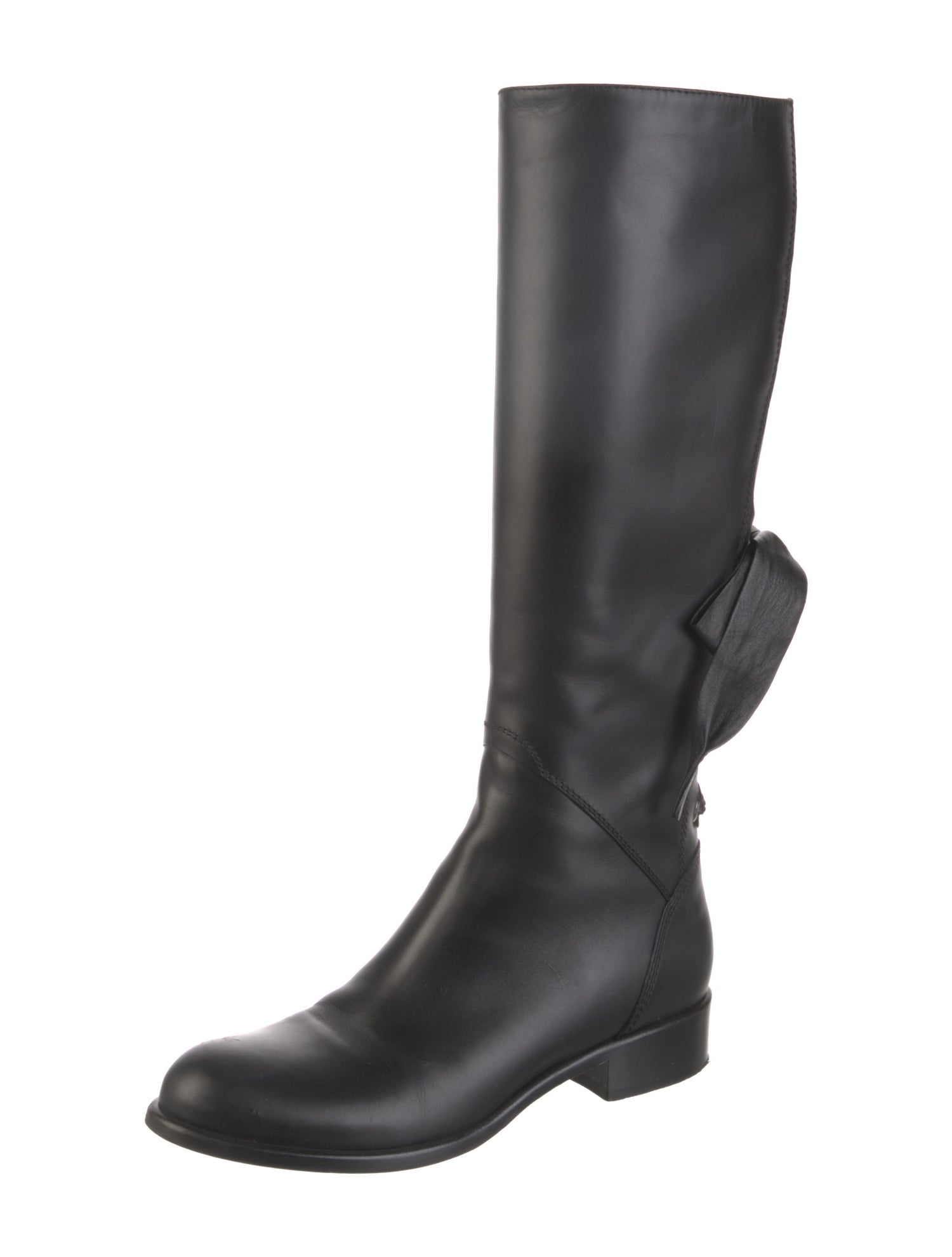 Valentino Leather Bow Accents Riding Boots