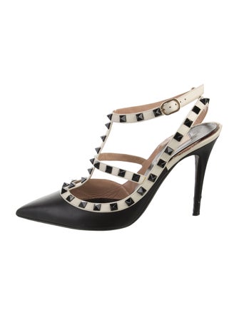 Valentino Rockstud Accents Leather T-Strap Pumps