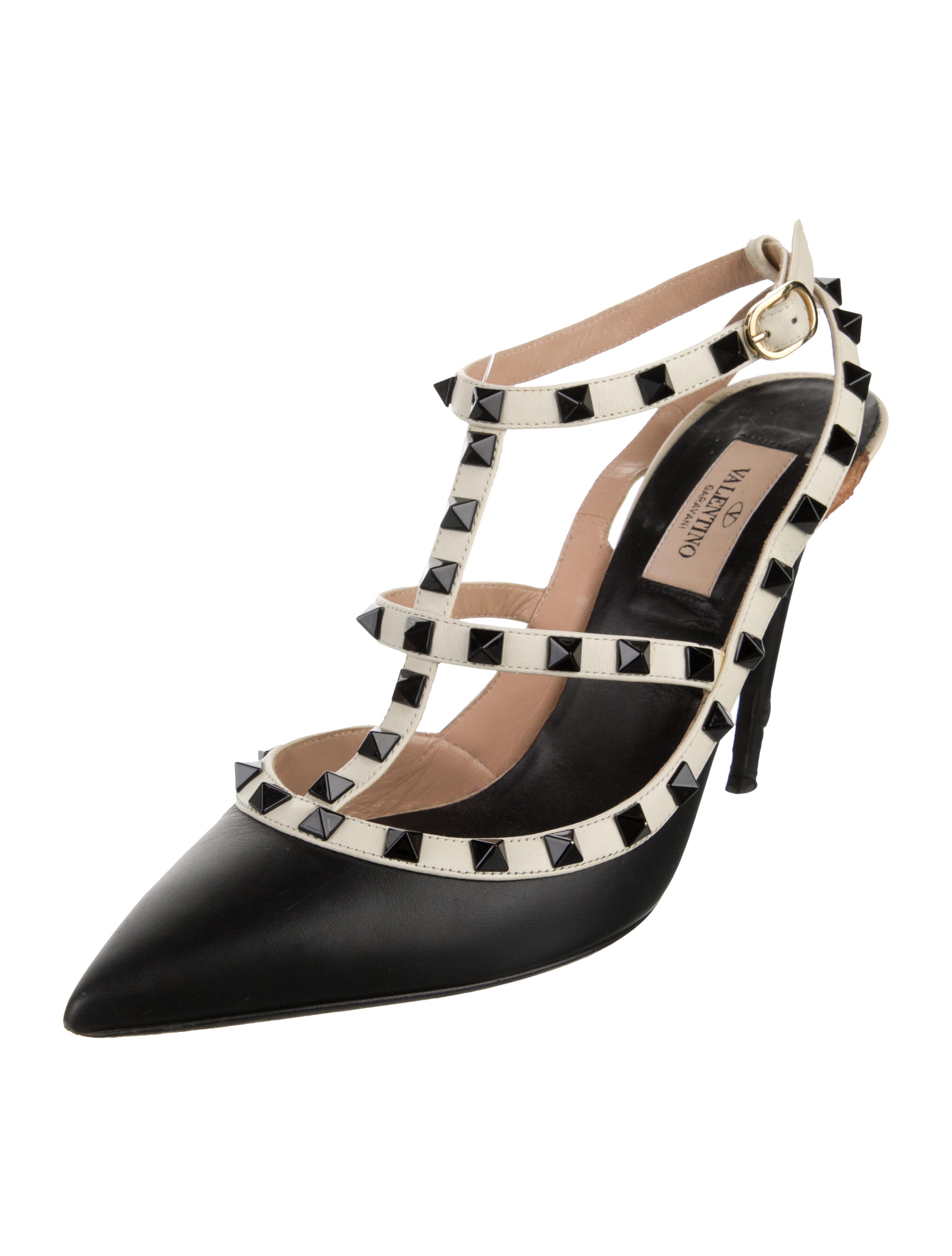 Valentino Rockstud Accents Leather T-Strap Pumps