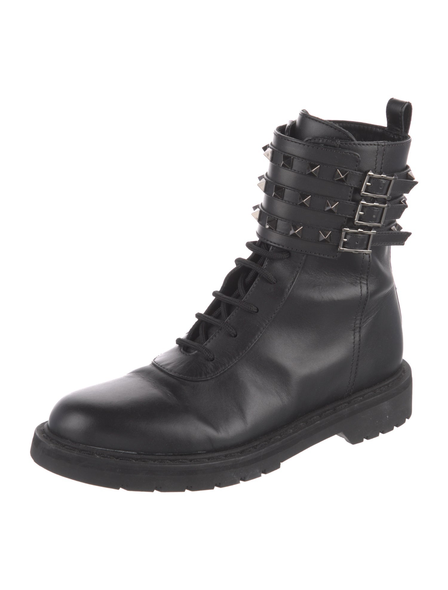 Valentino Rockstud Accents Leather Combat Boots