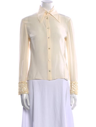 Valentino Silk Long Sleeve Button-Up Top