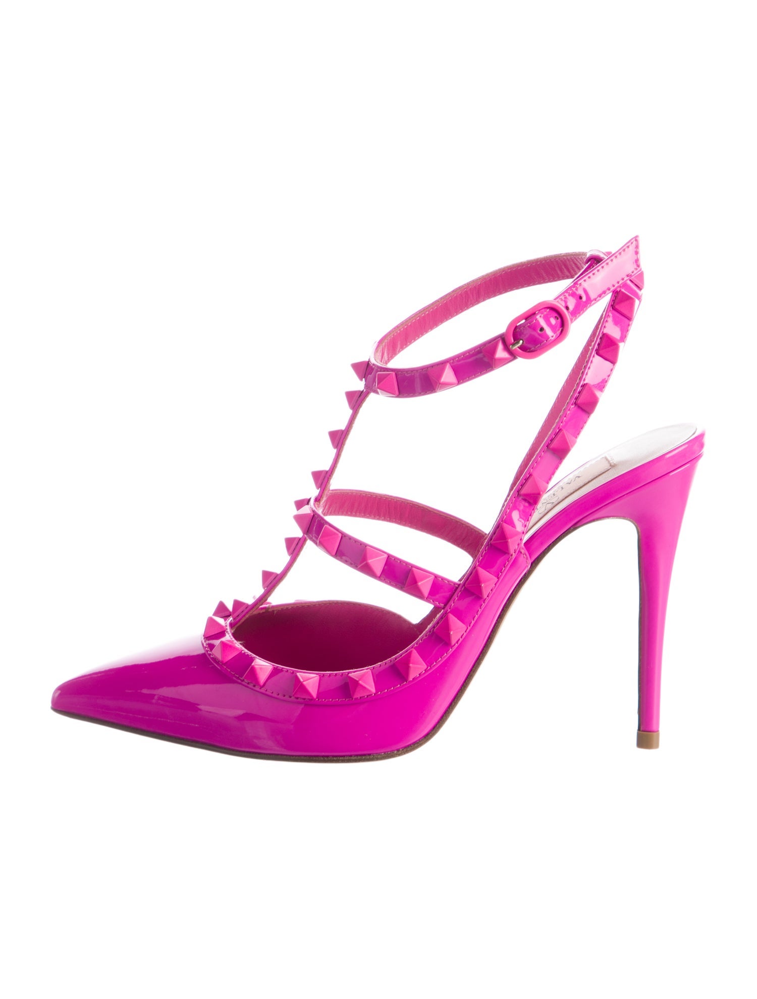 Valentino Rockstud Accents Patent Leather T-Strap Pumps