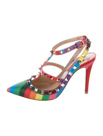 Valentino Rockstud Accents Leather T-Strap Pumps