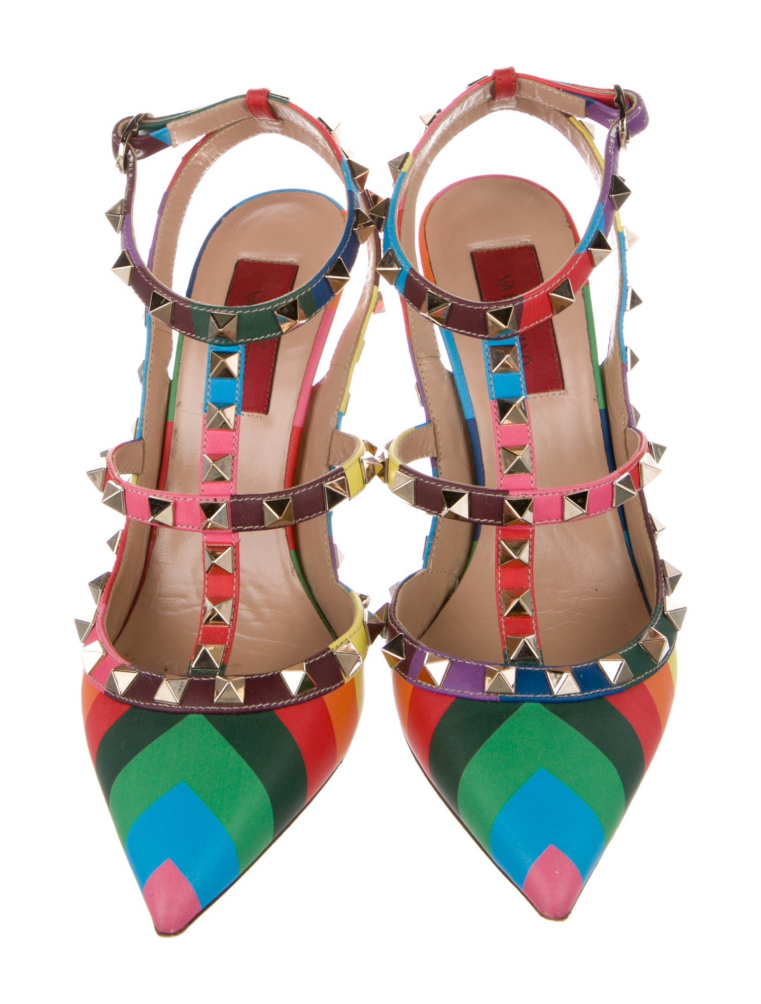 Valentino Rockstud Accents Leather T-Strap Pumps