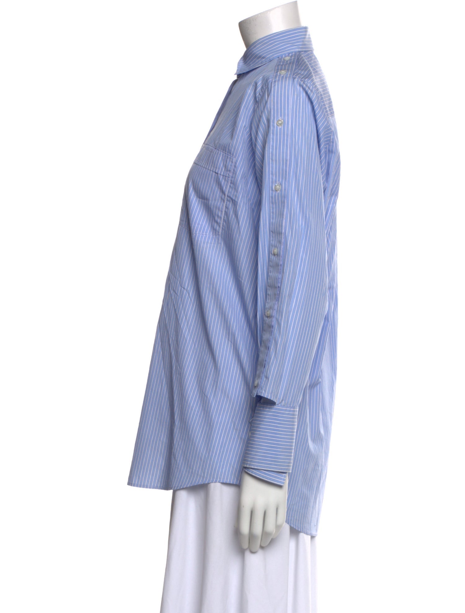 Valentino Striped Long Sleeve Button-Up Top