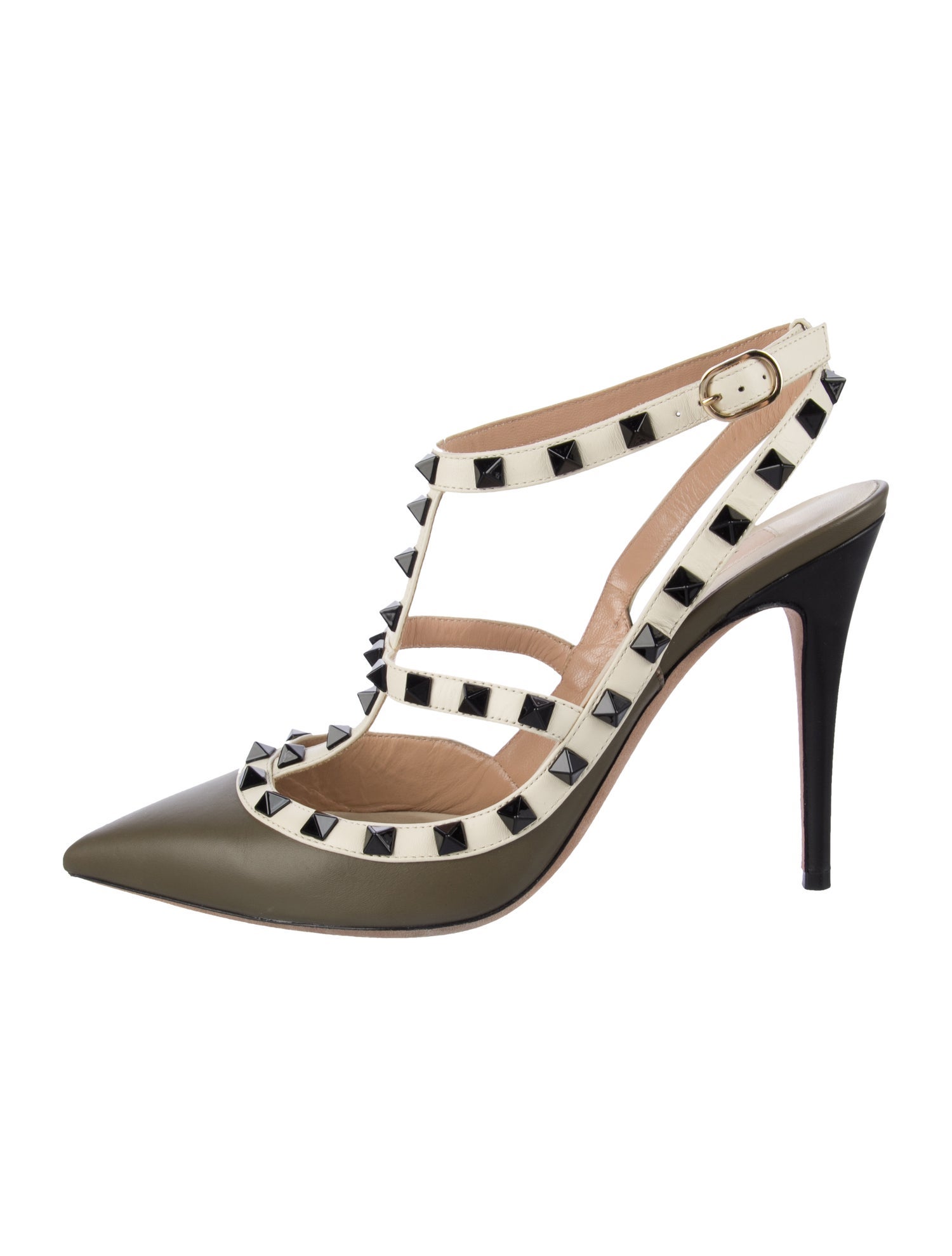 Valentino Rockstud Accents Leather T-Strap Pumps