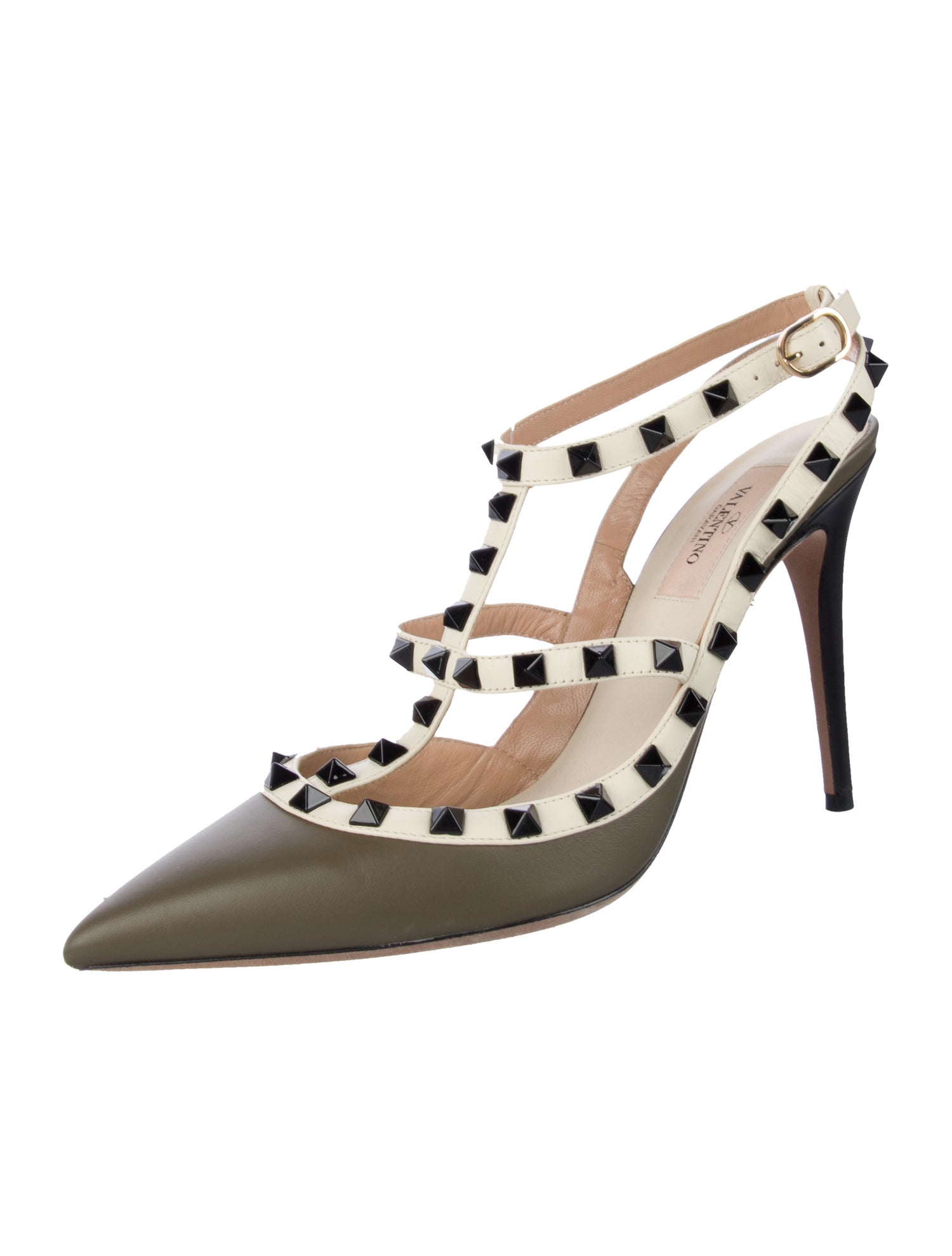 Valentino Rockstud Accents Leather T-Strap Pumps