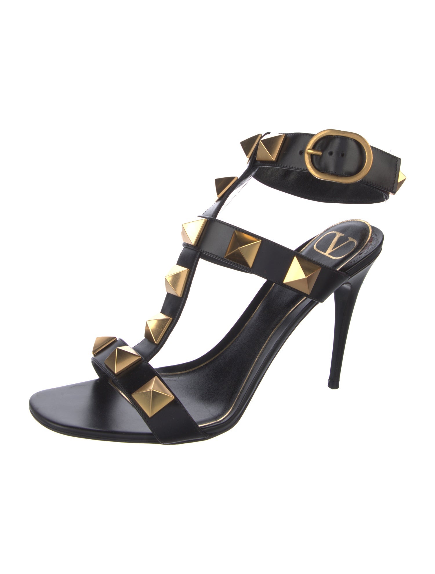 Valentino Rockstud Accents Leather T-Strap Sandals