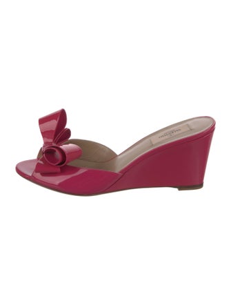 Valentino Patent Leather Bow Accents Slides