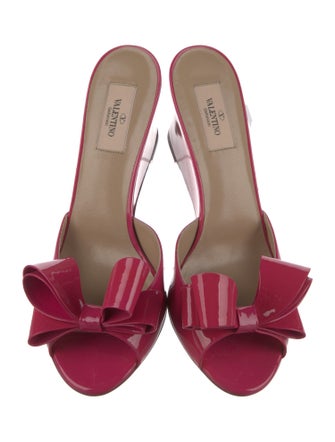 Valentino Patent Leather Bow Accents Slides