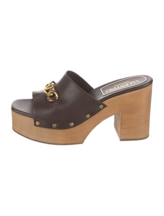 Valentino Leather Chain-Link Accents Slides