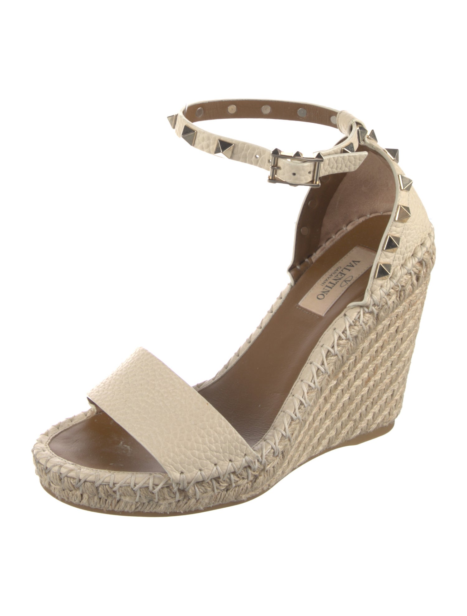 Valentino Rockstud Accents Leather Espadrilles