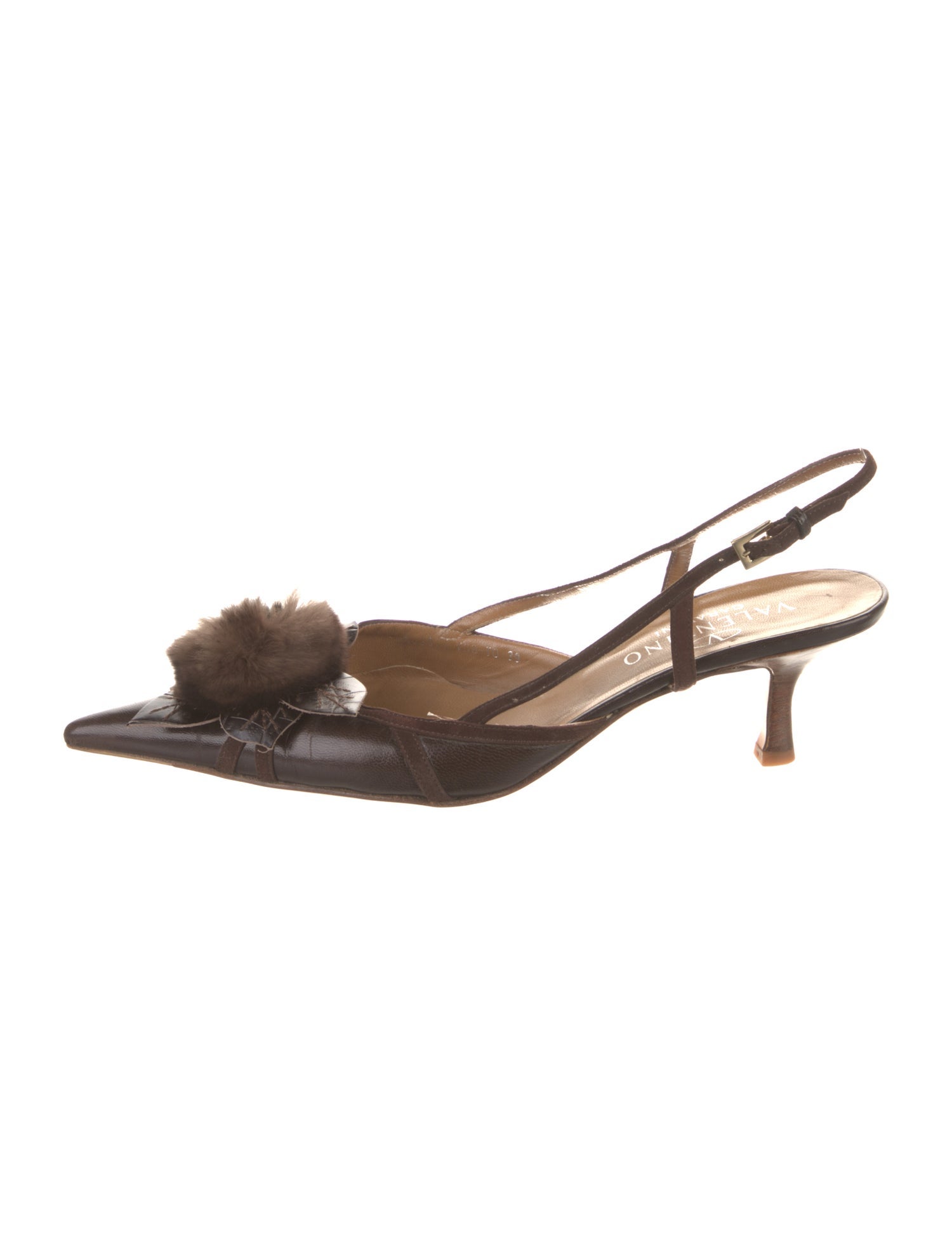 Valentino Leather Fur Trim Slingback Pumps