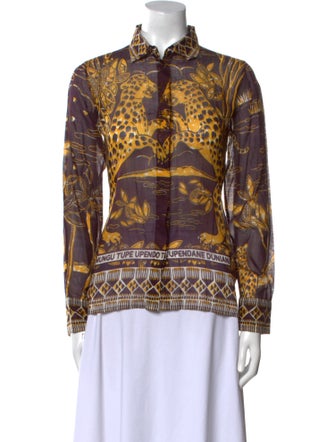 Valentino Printed Long Sleeve Button-Up Top