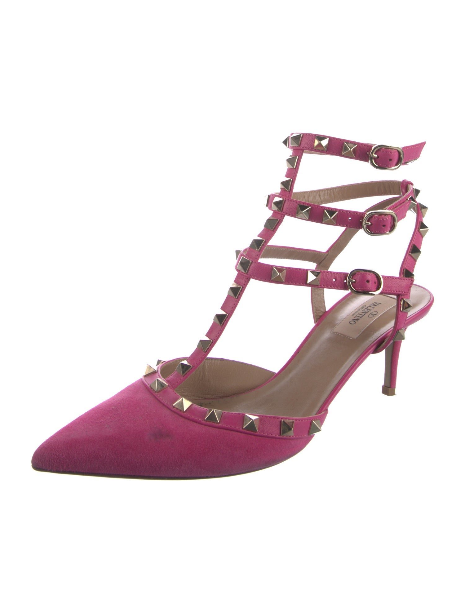 Valentino Rockstud Accents Suede T-Strap Pumps