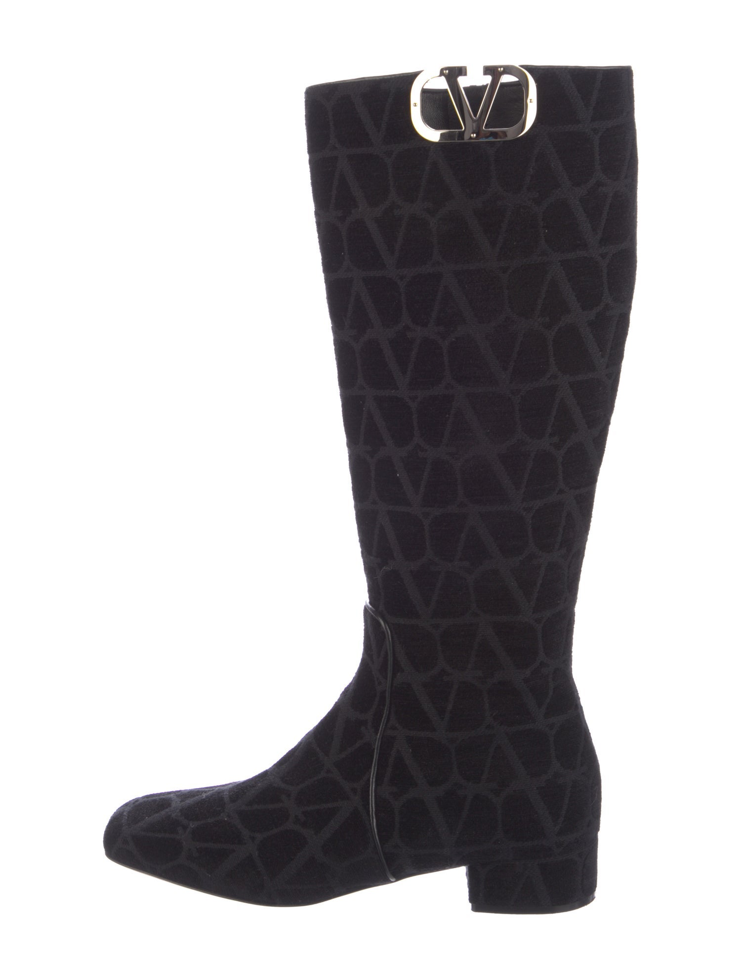 Valentino Velvet Printed Riding Boots