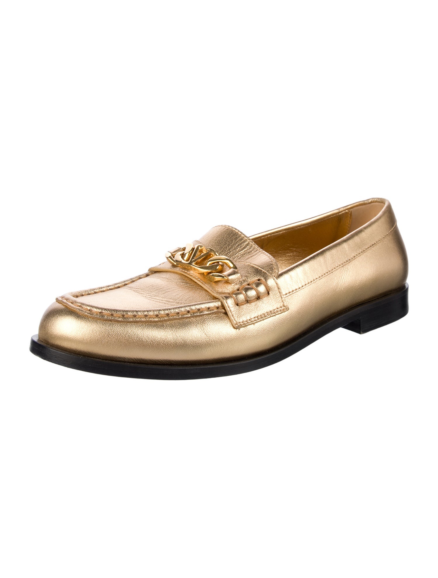 Valentino Leather Chain-Link Accents Loafers