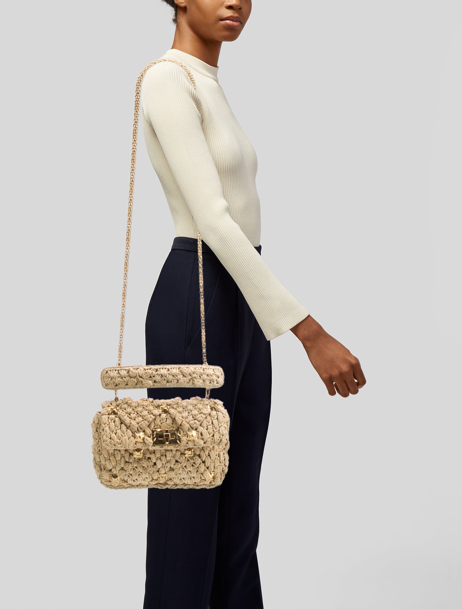 Valentino Raffia Top Handle Bag