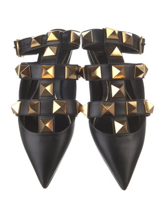 Valentino Rockstud Accents Leather Slingback Flats
