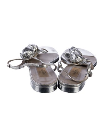 Valentino Leather Floral Print Slingback Sandals