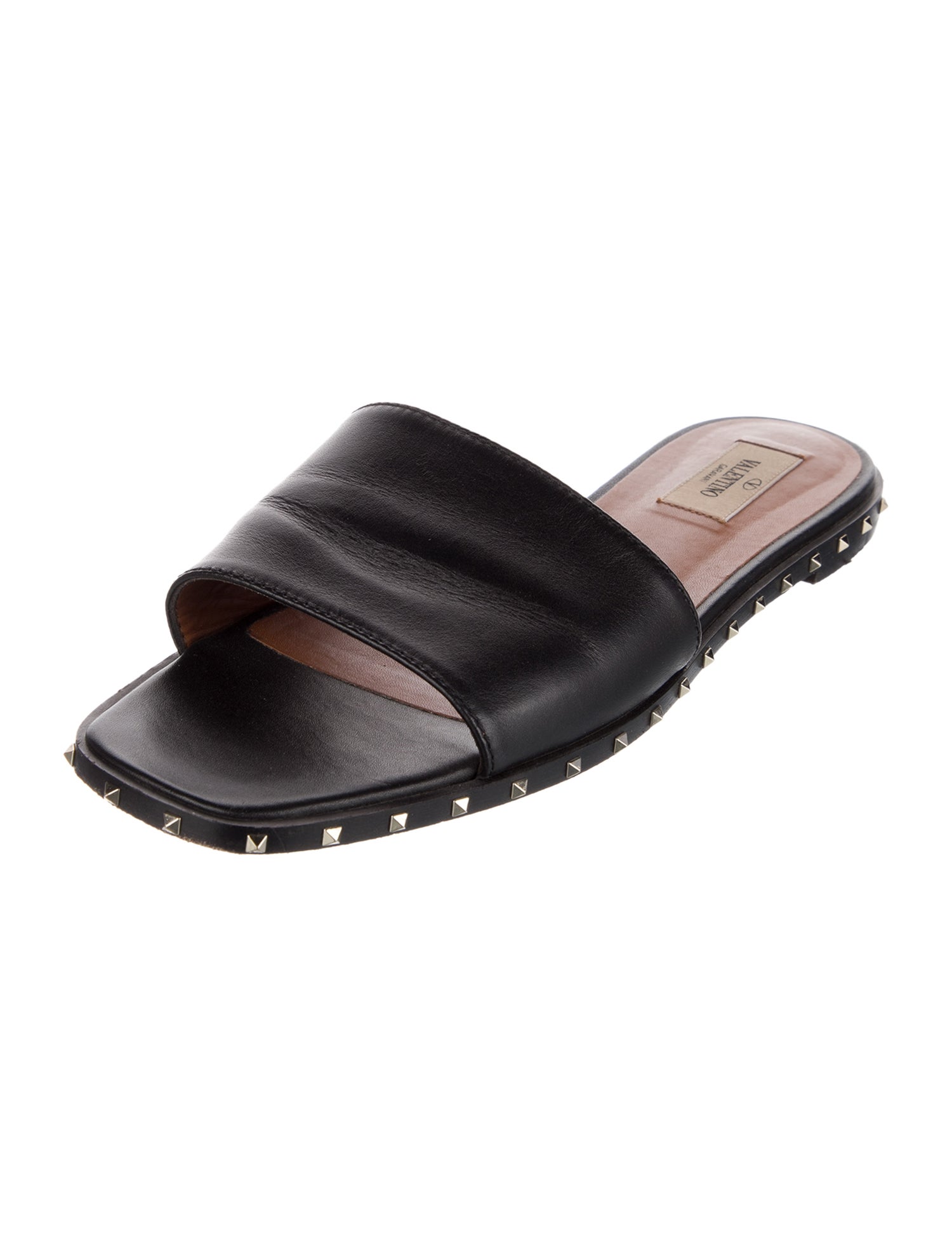 Valentino Rockstud Accents Leather Slides