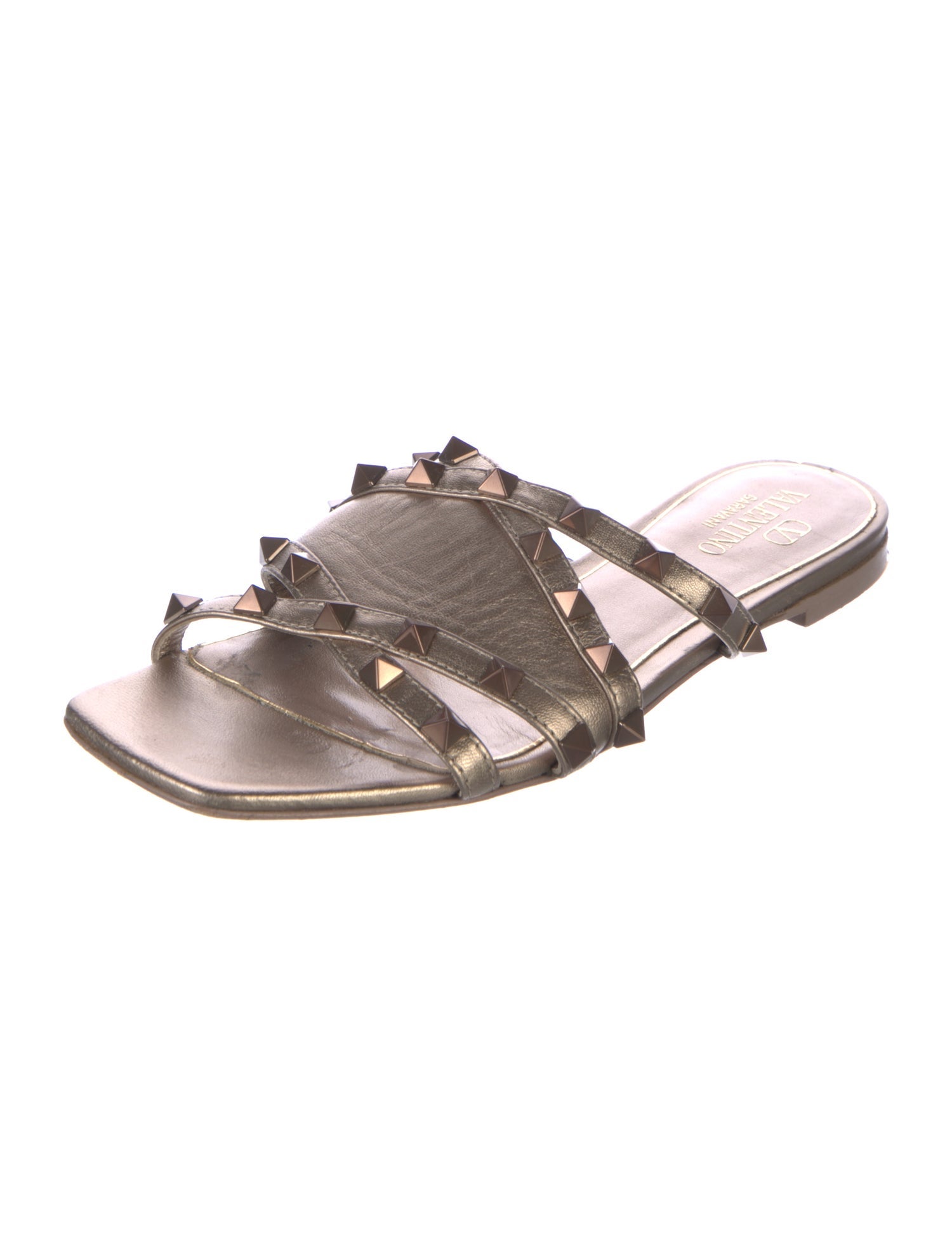 Valentino Rockstud Accents Leather Slides