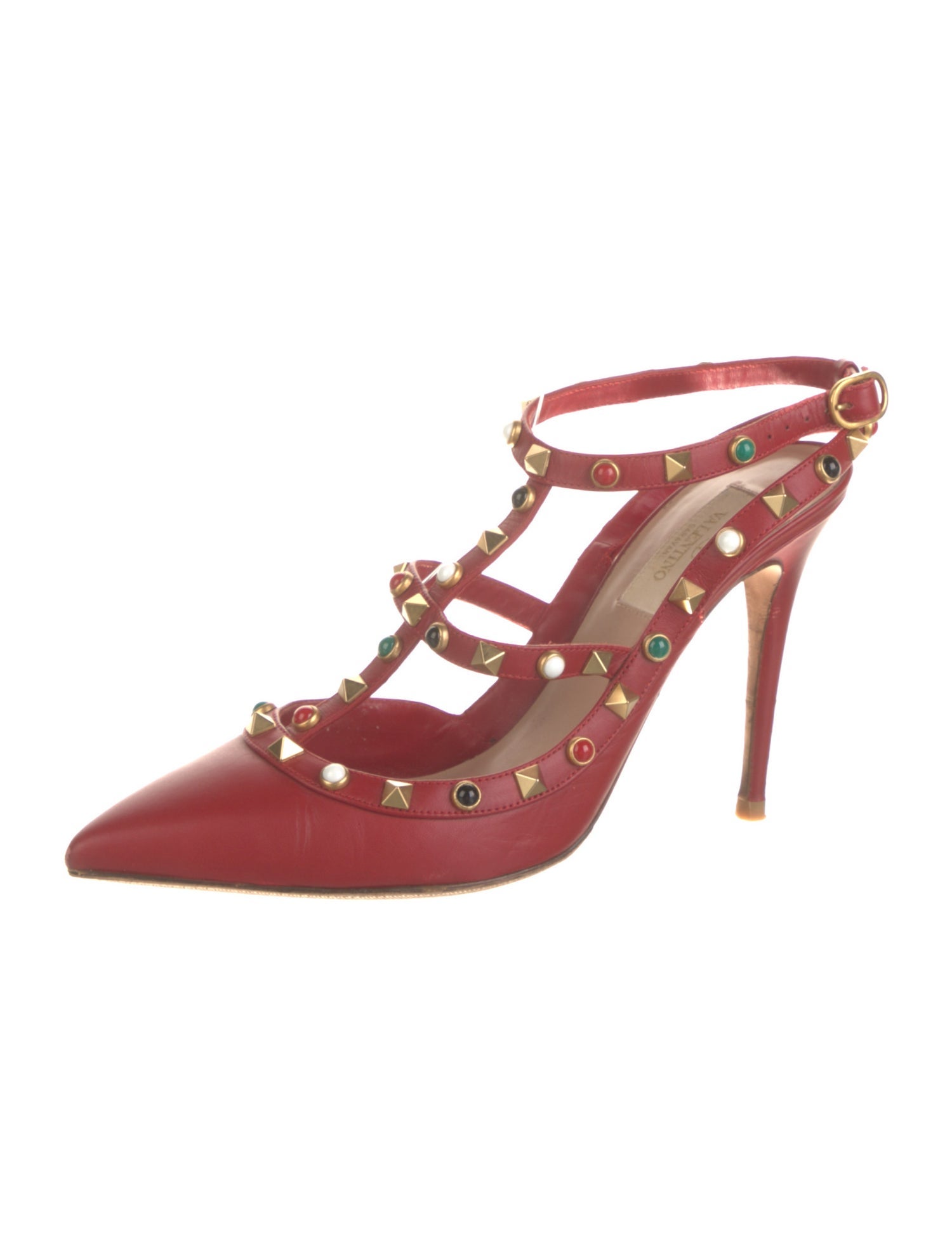 Valentino Rockstud Accents Leather T-Strap Pumps
