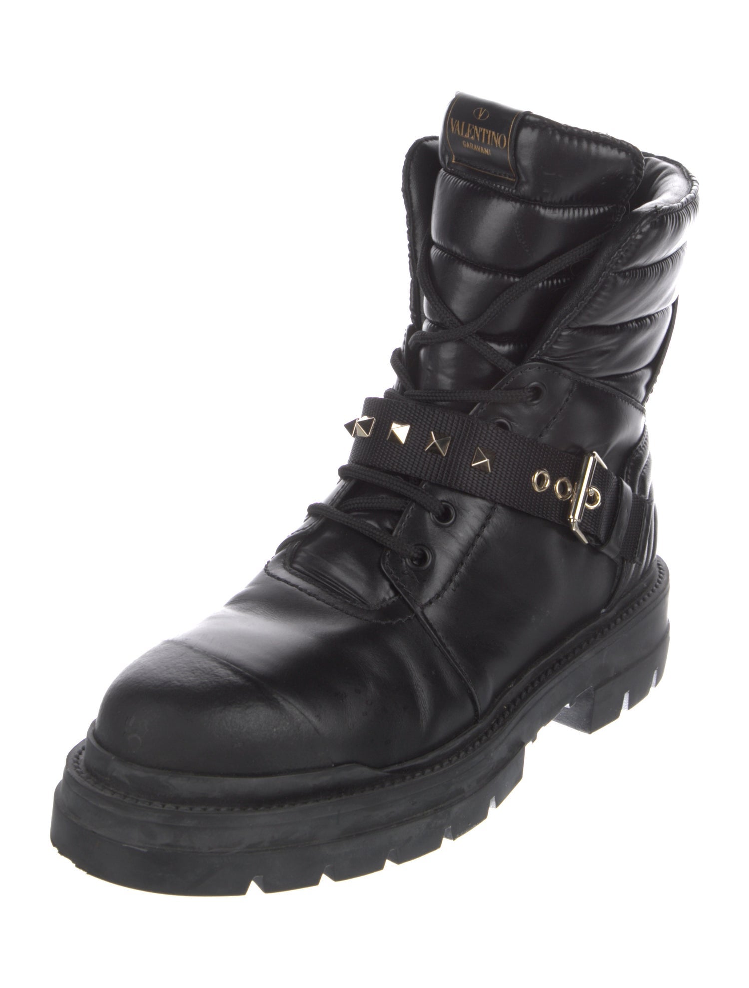 Valentino Rockstud Accents Leather Combat Boots