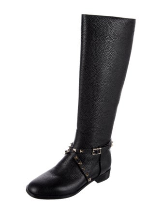 Valentino Rockstud Accents Leather Riding Boots