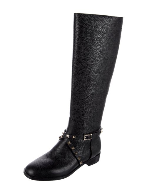 Valentino Rockstud Accents Leather Riding Boots