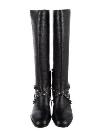 Valentino Rockstud Accents Leather Riding Boots