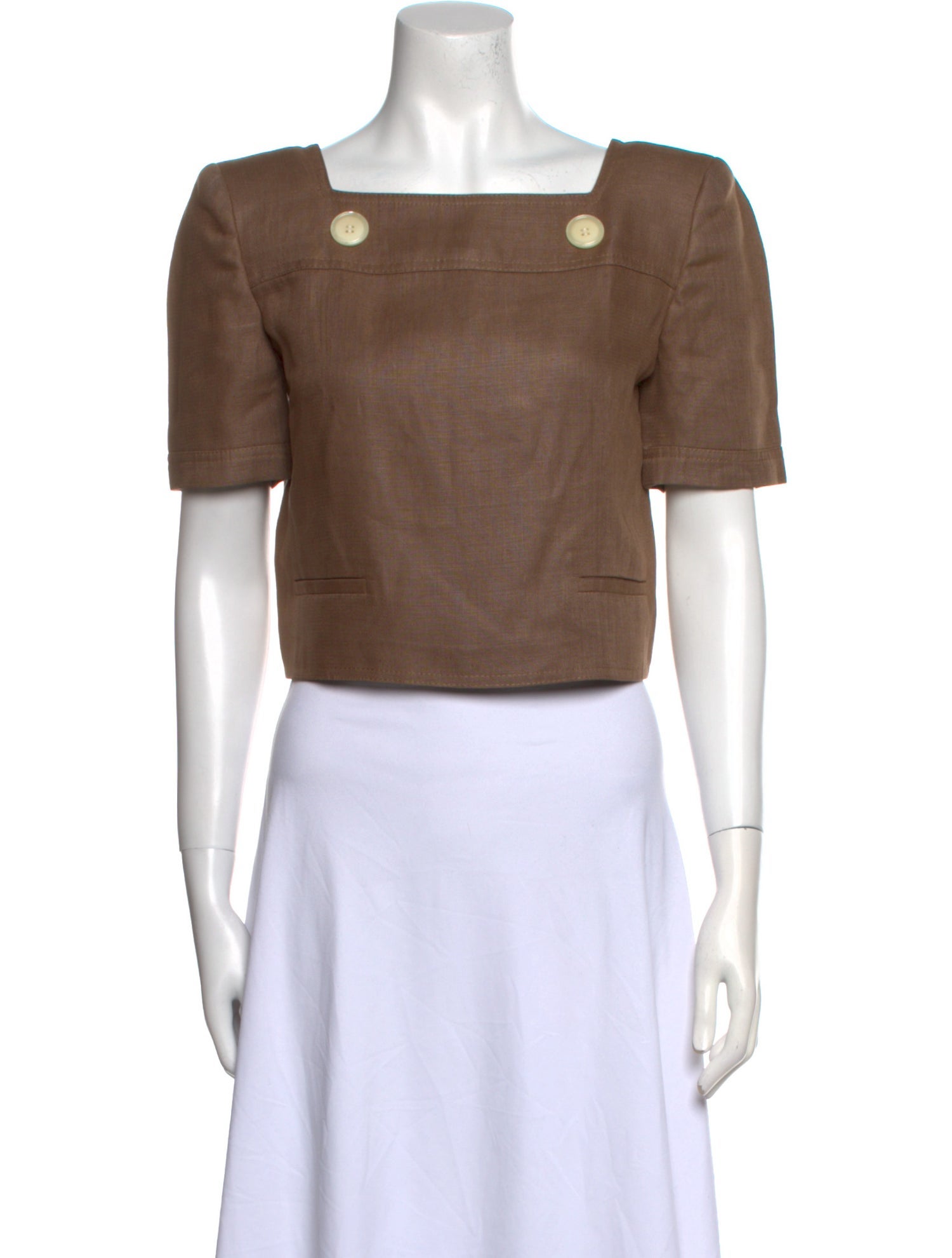 Valentino Linen Square Neckline Crop Top