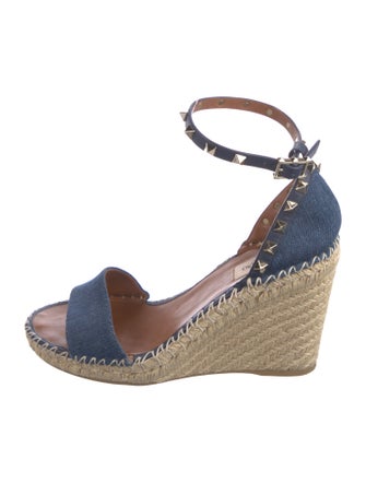 Valentino Rockstud Accents Denim Espadrilles