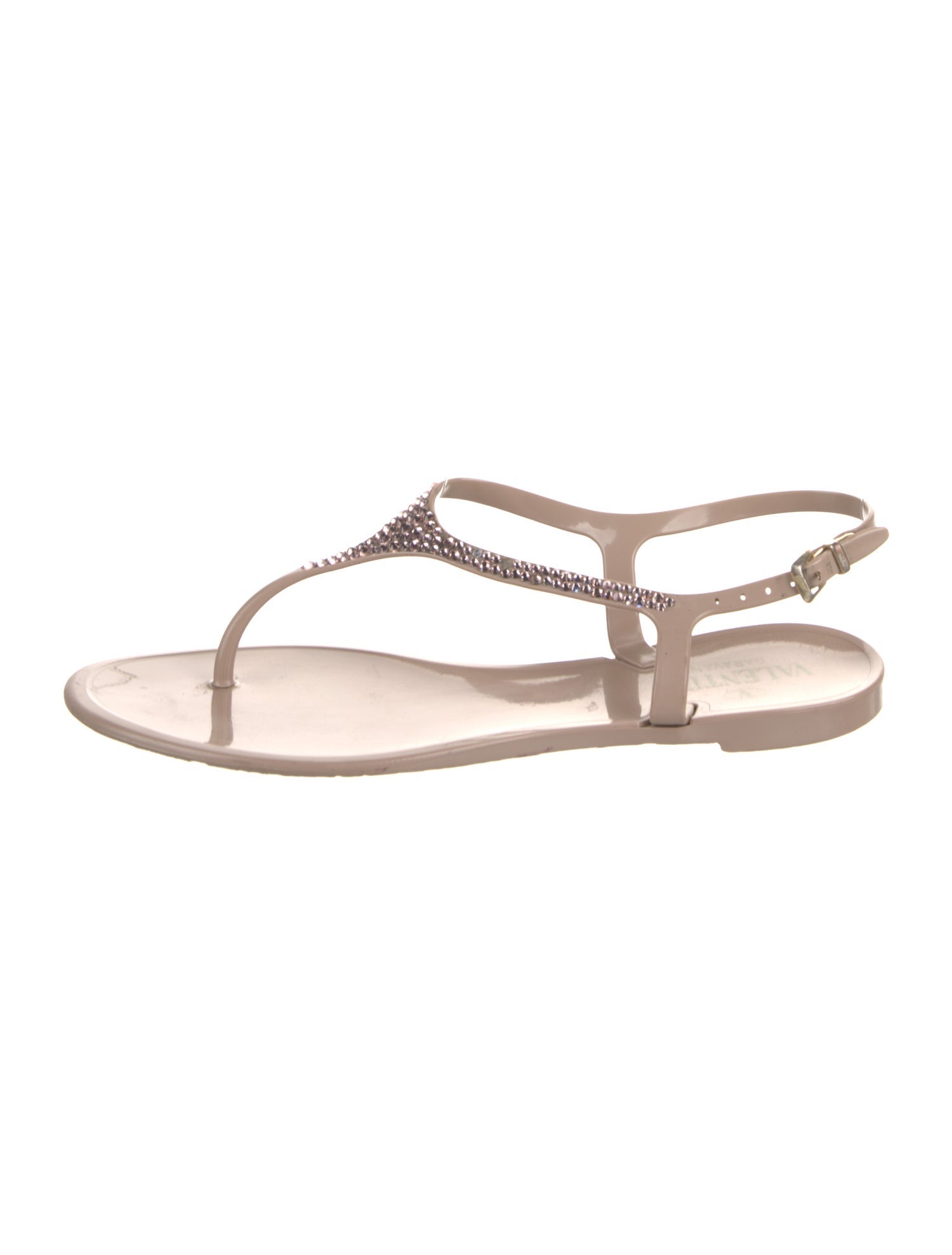 Valentino Patent Leather Crystal Embellishments T-Strap Sandals