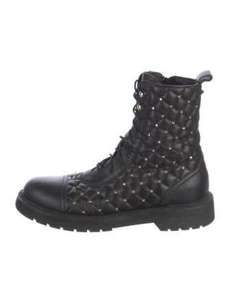 Valentino Quilted Pattern Leather Combat Boots