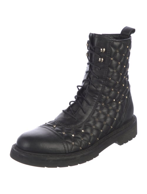 Valentino Quilted Pattern Leather Combat Boots