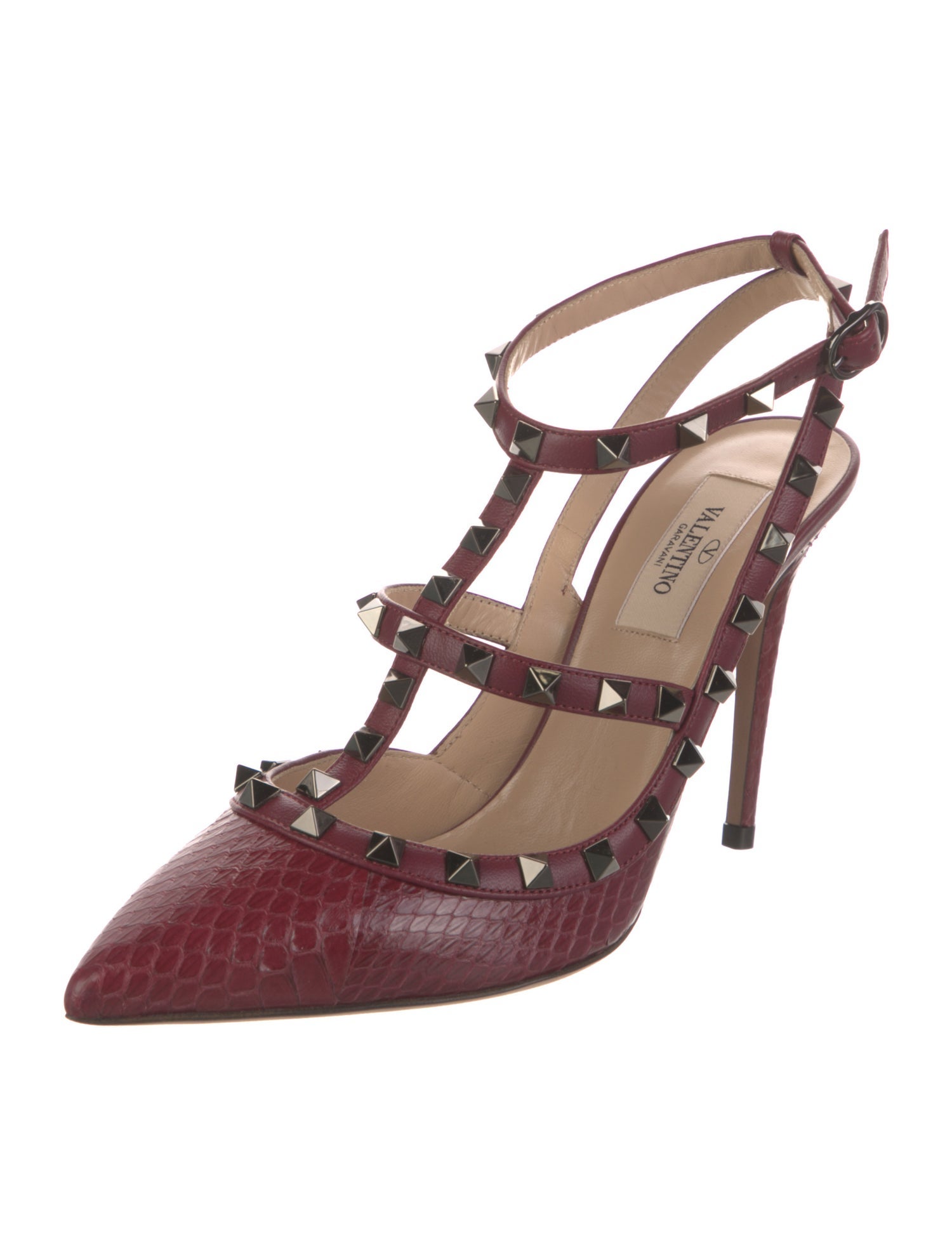Valentino Rockstud Accents Leather T-Strap Pumps